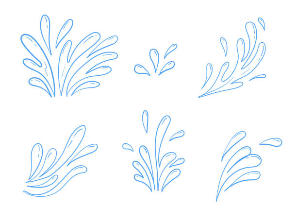 zestaw doodle water splash w stylu ręcznie rysowanym na białym tle - splashing water drop white background stock illustrations