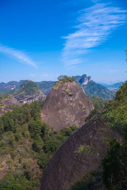 istock Wuyi mountains, Fujian, China on a sunny day. Danxia landform. Copy space for text, blue sky, background, wallpaper 1497773999