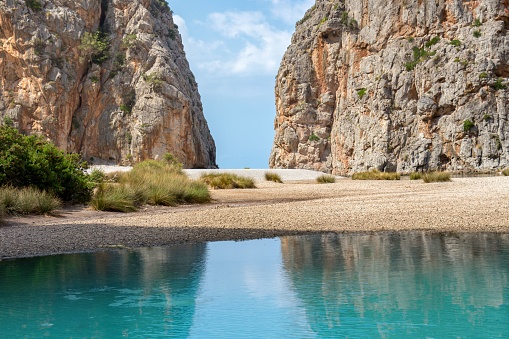 Torrent de Pareis overlooking the bay of Sa Calobra on the island of Mallorca