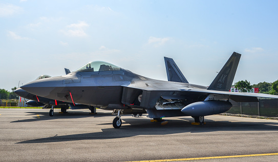 San Diego, United States – September 24, 2022: Military aircraft with US flag at the MCAS Miramar Air Show 2022