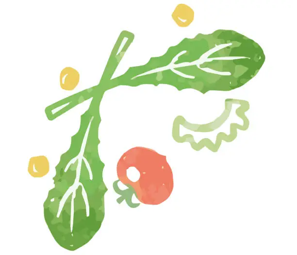 Vector illustration of Frame corner with watercolor vegetables. Vector illustration.