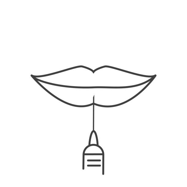 ilustrações de stock, clip art, desenhos animados e ícones de lip plumping augmentation with filler injection illustration - fish lips illustrations