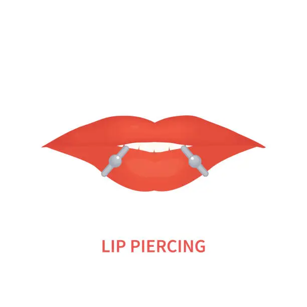 Vector illustration of Lip piercing mouth barbell ring jewelry icon