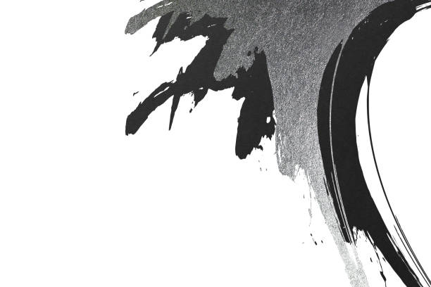 istock Black ink brush strokes on white background. Japanese style.Abstract ink background.Black paint stroke texture on white paper. 1497782331