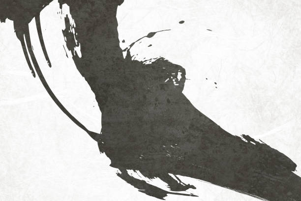 istock Black ink brush strokes on white background. Japanese style.Abstract ink background.Black paint stroke texture on white paper. 1497783251