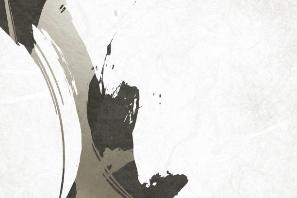 Black ink brush strokes on white background. Japanese style.Abstract ink background.Black paint stroke texture on white paper.