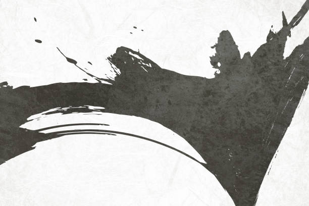 istock Black ink brush strokes on white background. Japanese style.Abstract ink background.Black paint stroke texture on white paper. 1497783263