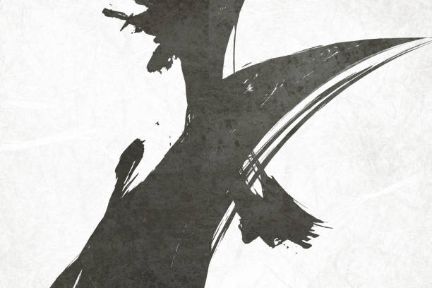 istock Black ink brush strokes on white background. Japanese style.Abstract ink background.Black paint stroke texture on white paper. 1497783268