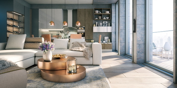 Penthouse Open Area Loft Panoramic 3d Visualization Stock Photo ...