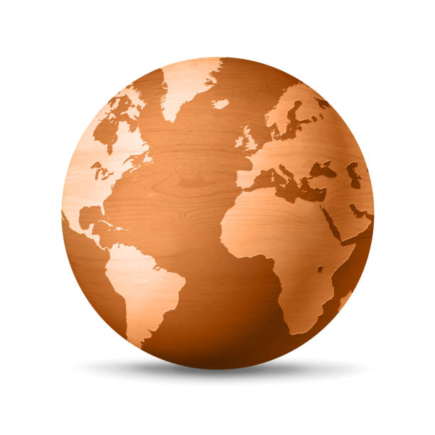 istock Wooden world globe isolated on white background 1497785099