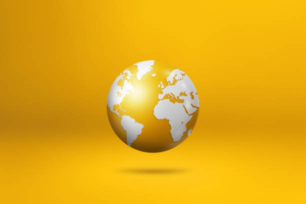 istock World globe, earth map, isolated on yellow. Horizontal background 1497785101