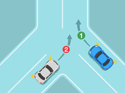 Intersection While Driving Safe Driving Tips And Traffic Regulation Rules Turning Priority At ...