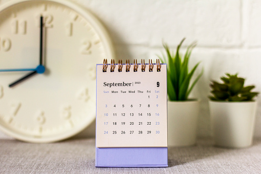 Desktop calendar for September 2023. Calendar for planning, assigning, organizing and managing each date.
