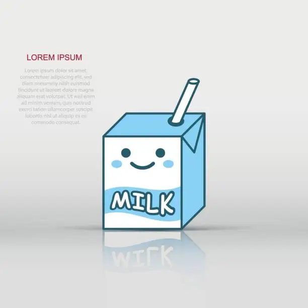 Vector illustration of Cute milk icon in flat style. Milkshake vector illustration on white isolated background. Cartoon funny container business concept.