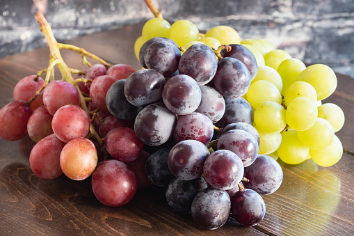 three kinds of grapes. Fruits in season in autumn.