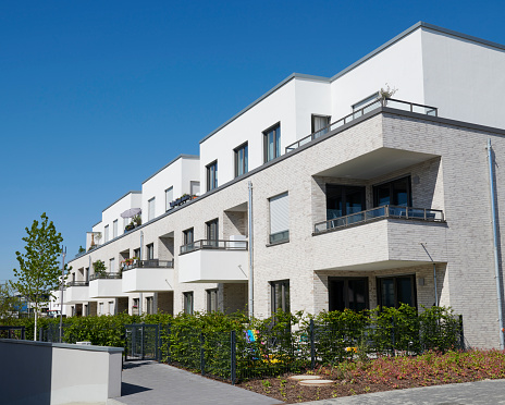 Contemporary white apartment houses in the suburb of cologne.