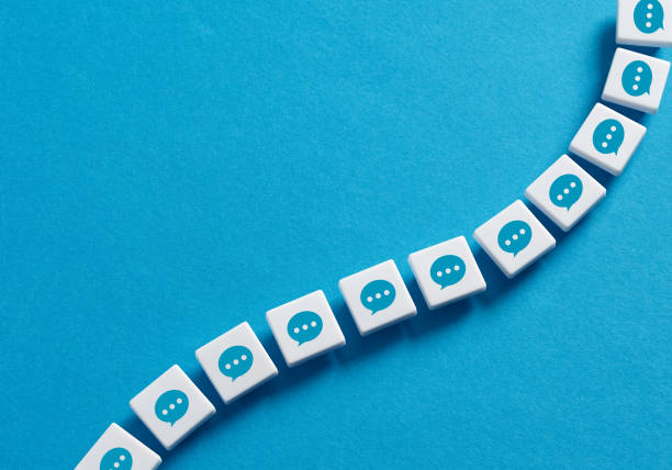 istock Communication chain. Online messaging or chat. Social networking. Information transfer. Chain of blocks with speech bubbles with three dots symbol. 1497792726