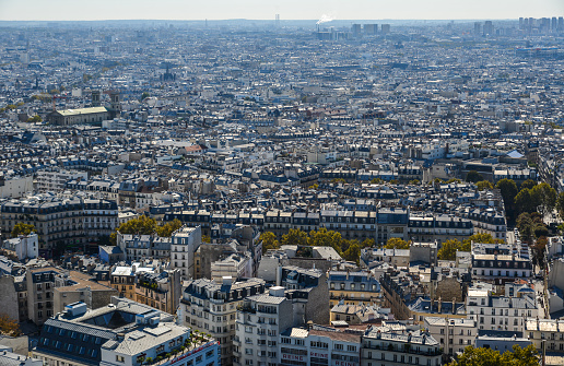 Aerial panorama of Paris . France capital city view from above