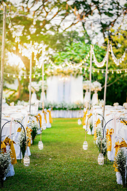 istock Beautiful Wedding ceremony in garden at sunset 1497793906
