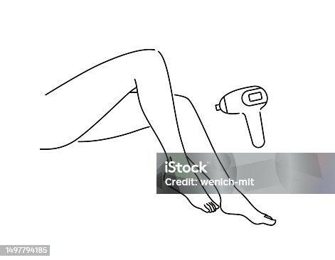 istock Beautiful female smooth legs. Laser and wax epilation. Hair removal. Linear logo minimalist style. Beauty body care concept. Vector design illustration. 1497794185