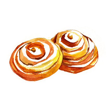 Hand Drawn Roll with cinnamon, watercolor style, Illustration For Food Design