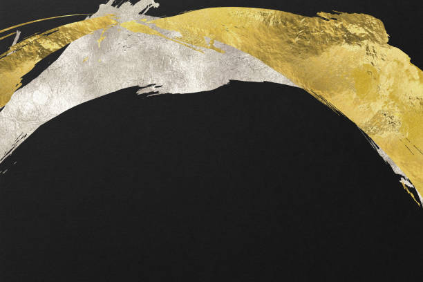 istock Japanese style abstract background with space for text. Gold curved brush strokes on the left. Dark vintage style template. black background. 1497797016