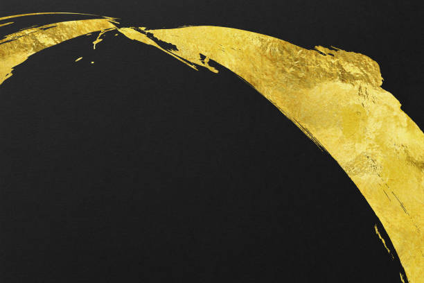 istock Japanese style abstract background with space for text. Gold curved brush strokes on the left. Dark vintage style template. black background. 1497797025