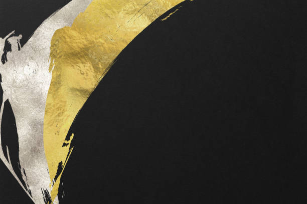 istock Japanese style abstract background with space for text. Gold curved brush strokes on the left. Dark vintage style template. black background. 1497797053