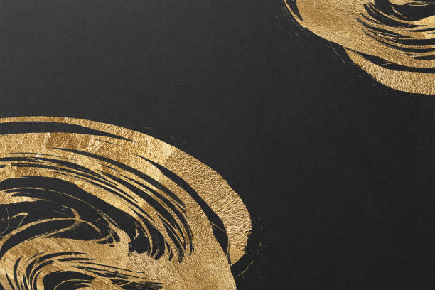 istock Japanese style abstract background with space for text. Gold curved brush strokes on the left. Dark vintage style template. black background. 1497797161