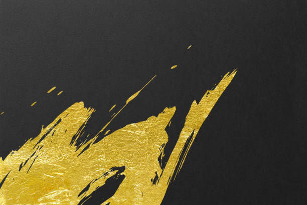 istock Japanese style abstract background with space for text. Gold curved brush strokes on the left. Dark vintage style template. black background. 1497797168