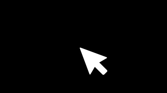 Cursor icon animation with Click Arrow on black background. Tap and Press Arrowhead in Alpha Channel