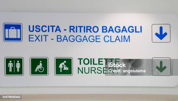 Information Sign At The Baripalese Airport Aeroporto Internazionale Di Barikarol Wojtyla Italy Stock Photo - Download Image Now
