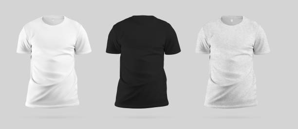 istock Template white, black, heather men's t-shirt 3D rendering, with wrinkles, isolated on background, front view. Set 1497801219