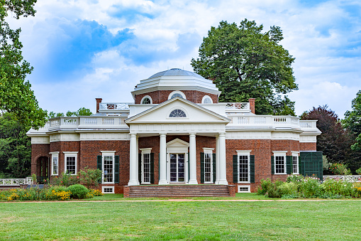 Charlottesville, Virginia - July 17, 2010:  View of Thomas Jefferson's Monticello estate from the lawn.