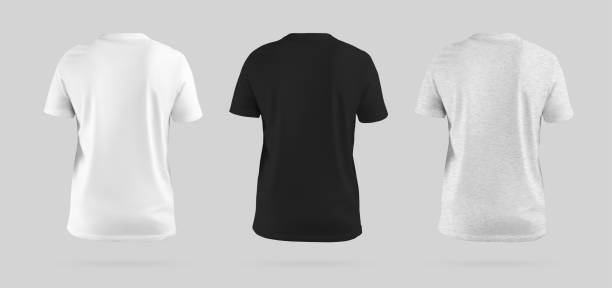 istock Blank white, black, heather t-shirt mockup, back view, 3D rendering, textured clothing, without body, for design, advertising. Set 1497801226