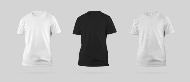 istock White, black, heather t-shirt mockup 3D rendering, close-up, isolated on background, front view. Set 1497801376