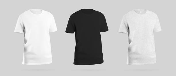 istock White, black, heather t-shirt template 3D rendering, with shadows, isolated on background, front. Set 1497801466