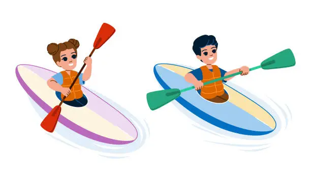 Vector illustration of canoeing kid vector