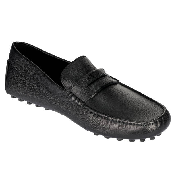 istock Moccasins in classic style, black leather, on a white background. 1497803573