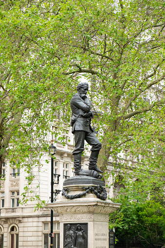 London, UK - June 1, 2023: The statue from 1887 of Charles Gordon (1833 - 1885) on the Embankment in London. He was famous military figure of the day and was killed in the defence of Khartoum by Sudanese rebels led by Muhammad Ahmad al-Mahdi.