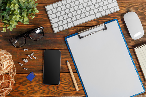 Modern working business desk with keyboard