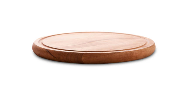 istock Top view and perspective of empty wood plate on white background 1497807266