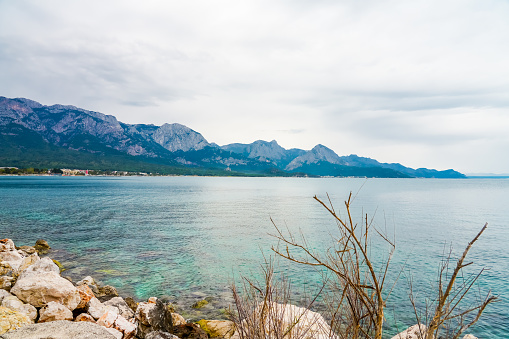 Mediterranean Sea near Kemer. Landscape in Turkey. Nature with the Taurus Mountains in the background.