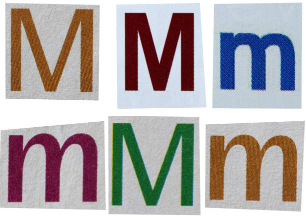 istock Letter m magazine cut out font, ransom letter, isolated collage elements for text alphabet, ransom note 1497807654