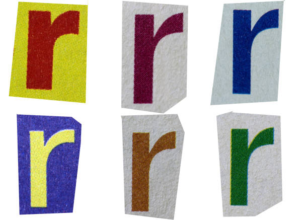 Letter r magazine cut out font, ransom letter, isolated collage elements for text alphabet, ransom note
