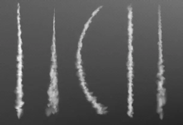 Vector illustration of Plain smoke trail, jet vector contrail line cloud
