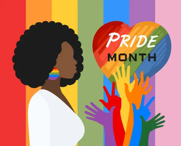 Vector illustration of Pride parade. Colorful LGBT pride month banner.