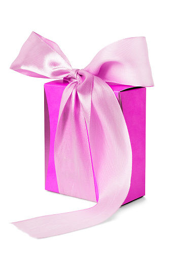 Fuchsia color tied gift box isolated on white background