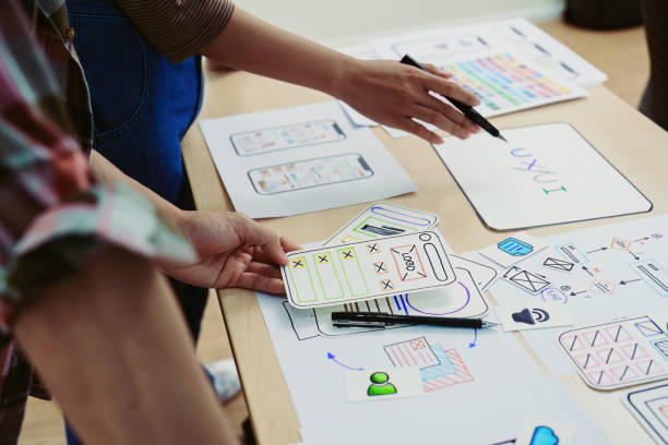 istock Team of Creative Web/Graphic Designer planning, drawing website ux ui app for mobile phone application and development template layout, process to developing prototype wireframe. 1497810867