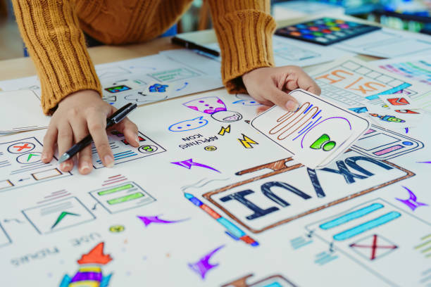 istock Team of Creative Web, Graphic Designer planning for mobile phone, drawing website ux ui app for mobile phone application and development template layout, process to developing prototype wireframe. 1497811793